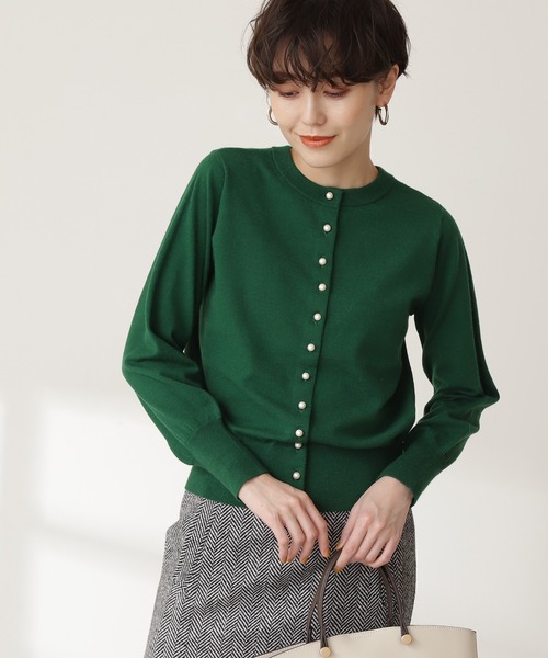N.（N. Natural Beauty Basic）（エヌエヌナチュラルビューティーベーシック）の「【追加生産】◆パールボタンニットカーディガン（カーディガン/ボレロ・レディース・ネイビー/オフホワイト/グリーン/ブルーグレー/イエロー・MEDIUM）」の8枚目の写真