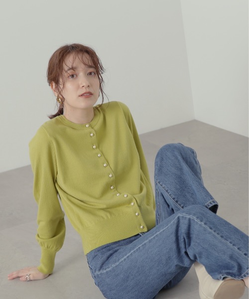 N.（N. Natural Beauty Basic）（エヌエヌナチュラルビューティーベーシック）の「【追加生産】◆パールボタンニットカーディガン（カーディガン/ボレロ・レディース・ネイビー/オフホワイト/グリーン/ブルーグレー/イエロー・MEDIUM）」の16枚目の写真