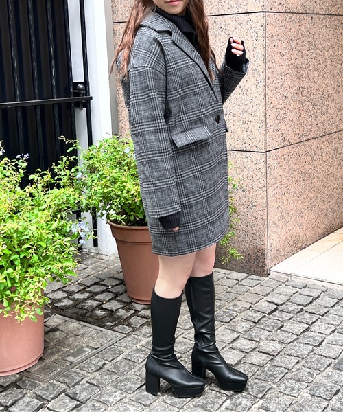 TORTE（トルテ）の「チェック柄チェスターコート（チェスターコート・レディース・グレー/ブラウン・FREE）」の8枚目の写真