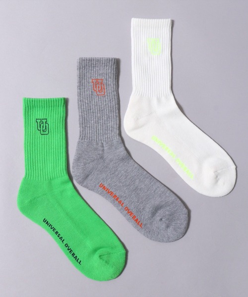 UNIVERSAL OVERALL（ユニバーサルオーバーオール）の「(LG)【UNIVERSAL OVERALL】【3足セット】サイド ロゴ クルー ソックス（ソックス/靴下・レディース・その他1/その他2・25-27CM/23-25cm）」の4枚目の写真