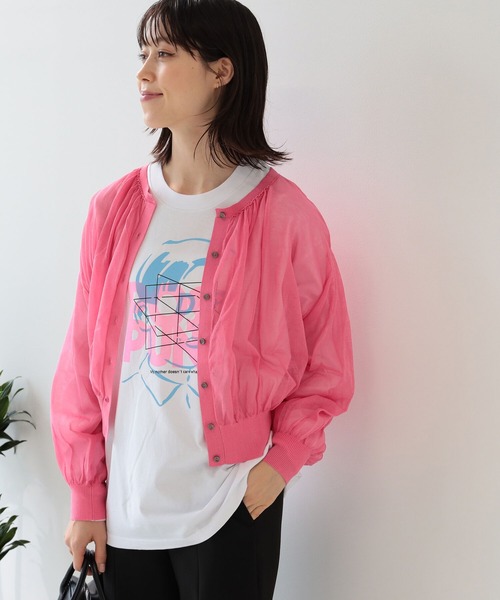 Ray BEAMS(レイビームス)の「Ray BEAMS / ネック ギャザー シアー カーディガン(カーディガン/ボレロ・レディース・ライトブルー/ブラック/レッド系その他・ONE SIZE)」の3枚目の写真