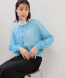 Ray BEAMS / ネック ギャザー シアー カーディガン