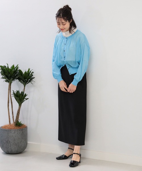 Ray BEAMS(レイビームス)の「Ray BEAMS / ネック ギャザー シアー カーディガン(カーディガン/ボレロ・レディース・ライトブルー/ブラック/レッド系その他・ONE SIZE)」の12枚目の写真