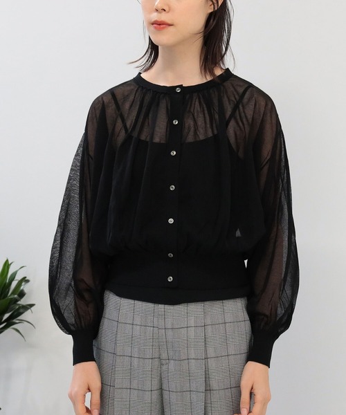 Ray BEAMS(レイビームス)の「Ray BEAMS / ネック ギャザー シアー カーディガン(カーディガン/ボレロ・レディース・ライトブルー/ブラック/レッド系その他・ONE SIZE)」の15枚目の写真