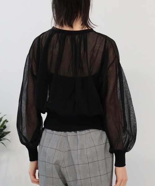 Ray BEAMS(レイビームス)の「Ray BEAMS / ネック ギャザー シアー カーディガン(カーディガン/ボレロ・レディース・ライトブルー/ブラック/レッド系その他・ONE SIZE)」の17枚目の写真