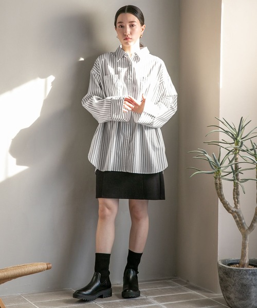 LOWRYS FARM(ローリーズファーム)の「ウエストドロストシャツロングスリーブ 176303(シャツ/ブラウス・レディース・ホワイト/その他/ブルー・FREE)」の4枚目の写真
