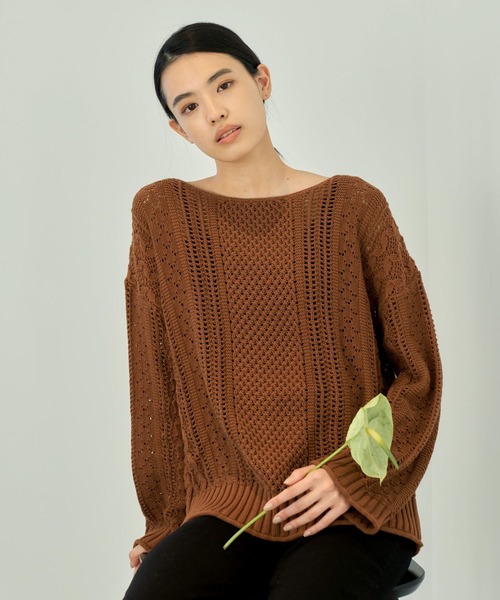eL(エル)の「【eL】Mix Pattern Pullover/190209(ニット/セーター・レディース・オフホワイト/カーキブラウン/オレンジ系その他・FREE)」の3枚目の写真