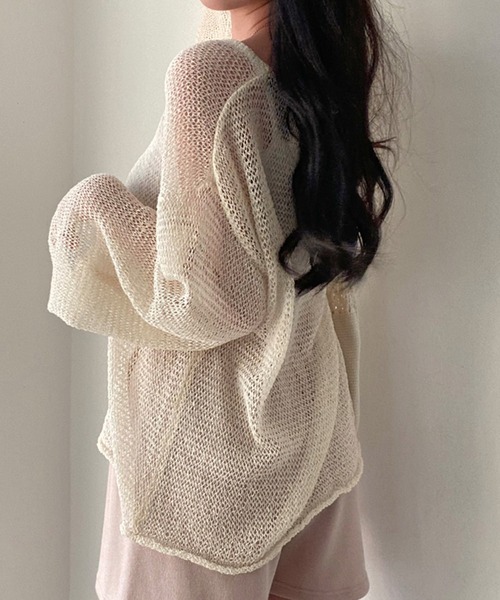 Girly Doll（ガーリードール）の「オーバーサイズシースルーメッシュサマーニット（ニット/セーター・レディース・ベージュ/ブルー/グリーン/パープル/ブラック/ピンクベージュ/イエロー/グレー・F）」の19枚目の写真