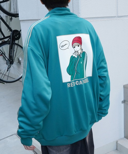 24SS【RED CAP GIRL】セットアップ対応 ビッグシルエット バックプリント 袖ライン ジャージトラックジャケット（ジャージ）｜Red Cap Girl（レッドキャプガール）