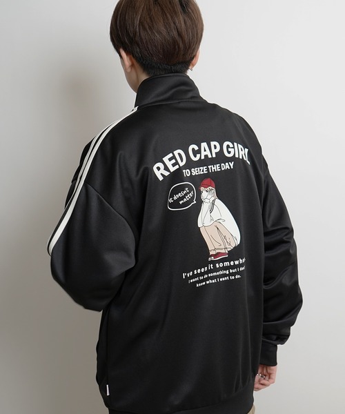 24SS【RED CAP GIRL】セットアップ対応 ビッグシルエット バックプリント 袖ライン ジャージトラックジャケット（ジャージ）｜Red Cap Girl（レッドキャプガール）