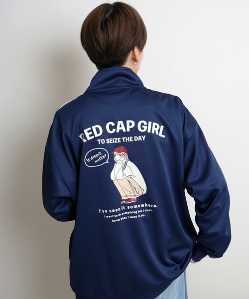 24SS【RED CAP GIRL】セットアップ対応 ビッグシルエット バックプリント 袖ライン ジャージトラックジャケット（ジャージ）｜Red Cap Girl（レッドキャプガール）