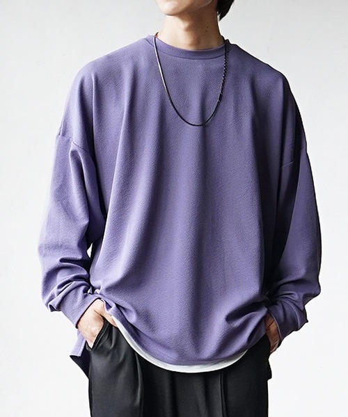 MinoriTY（マイノリティ）の「【MinoriTY】梨地ビッグドルマンスリットトレーナー ロンT 長袖カットソー メンズ 春服 スウェット ビッグシルエット ルーズフィット オーバーサイズ 長袖Tシャツ プルオーバー（Tシャツ/カットソー・メンズ・チャコール/パープル/ライトグレー/グリーン/ブルー/ラベンダー/ワイン/グレイッシュベージュ/オリーブ/ブラック/サンドベージュ/ピンク/ライトグレー系/ピンク系その他/グリーン系その他/ブルー系その他/グレー系その他/ベージュ系その他/ブラック系その他/ホワイト/ブラウン・L/M/S）」の18枚目の写真