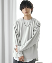 【MinoriTY】梨地ビッグドルマンスリットトレーナー ロンT 長袖カットソー メンズ 春服 スウェット ビッグシルエット ルーズフィット オーバーサイズ 長袖Tシャツ プルオーバー