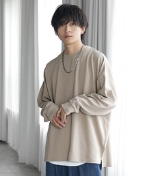 【MinoriTY】梨地ビッグドルマンスリットトレーナー ロンT 長袖カットソー メンズ 春服 スウェット ビッグシルエット ルーズフィット オーバーサイズ 長袖Tシャツ プルオーバー