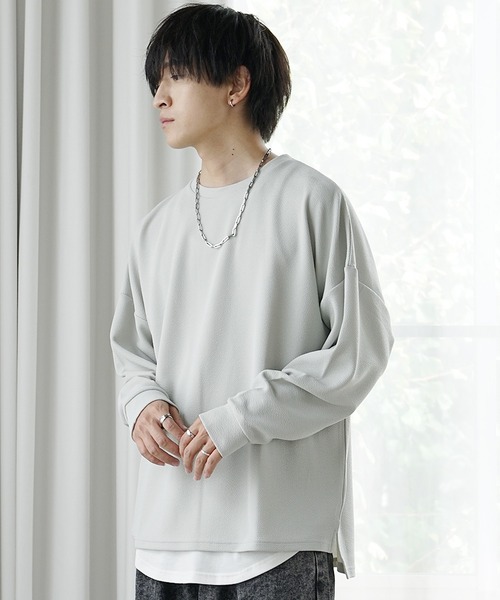 MinoriTY】梨地ビッグドルマンスリットトレーナー ロンT 長袖
