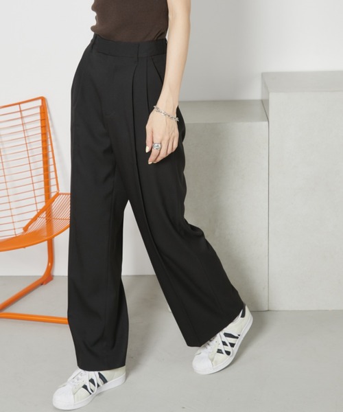 Auntie Rosa Holiday（アンティローザホリデー）の「【骨格ナチュラル】【ポリエステルツイル】タックワイドパンツ（スラックス・レディース・イエロー/ベージュ/トップグレー/ブラック/ライトグレー・マルチサイズ）」の9枚目の写真