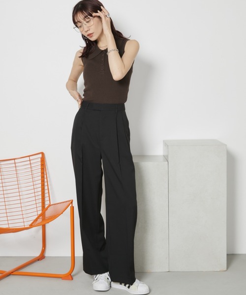 Auntie Rosa Holiday（アンティローザホリデー）の「【骨格ナチュラル】【ポリエステルツイル】タックワイドパンツ（スラックス・レディース・イエロー/ベージュ/トップグレー/ブラック/ライトグレー・マルチサイズ）」の12枚目の写真