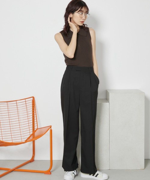 Auntie Rosa Holiday（アンティローザホリデー）の「【骨格ナチュラル】【ポリエステルツイル】タックワイドパンツ（スラックス・レディース・イエロー/ベージュ/トップグレー/ブラック/ライトグレー・マルチサイズ）」の13枚目の写真