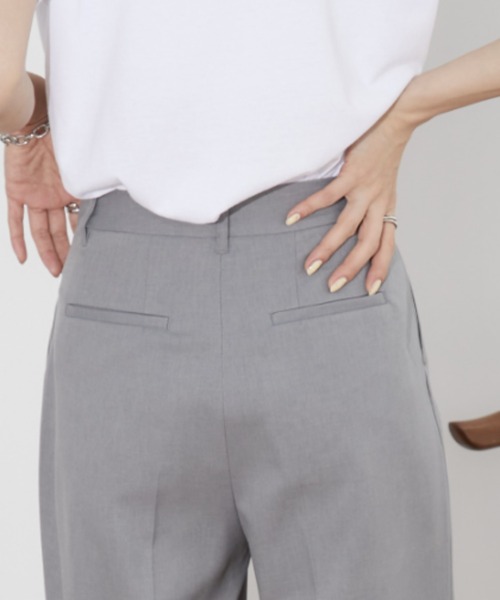 セール】【骨格ナチュラル】【ポリエステルツイル】タックワイドパンツ
