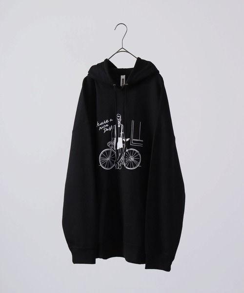 MODISH GAZE(モディシュガゼ)の「MODISH GAZE T/Cポンチ プルパーカー(自転車おじさん)(パーカー・メンズ・オフホワイト/ブラック/カーキ・M/L)」の2枚目の写真