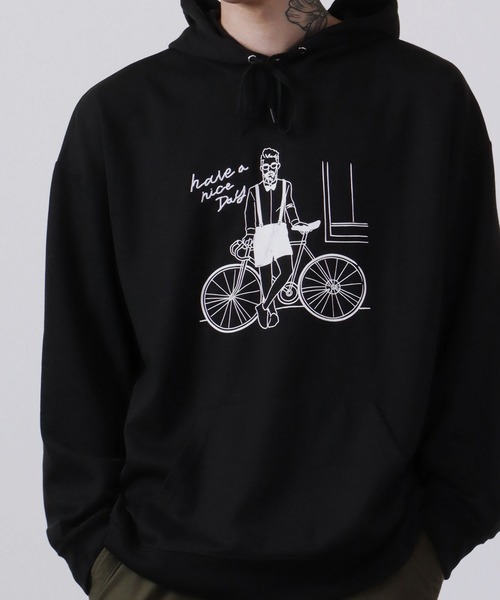 MODISH GAZE(モディシュガゼ)の「MODISH GAZE T/Cポンチ プルパーカー(自転車おじさん)(パーカー・メンズ・オフホワイト/ブラック/カーキ・M/L)」の10枚目の写真