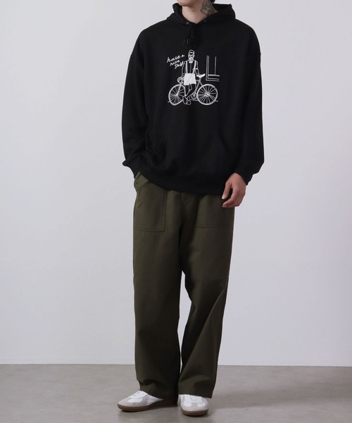 MODISH GAZE(モディシュガゼ)の「MODISH GAZE T/Cポンチ プルパーカー(自転車おじさん)(パーカー・メンズ・オフホワイト/ブラック/カーキ・M/L)」の13枚目の写真