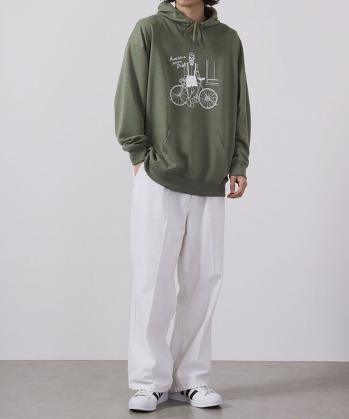 MODISH GAZE(モディシュガゼ)の「MODISH GAZE T/Cポンチ プルパーカー(自転車おじさん)(パーカー・メンズ・オフホワイト/ブラック/カーキ・M/L)」の18枚目の写真