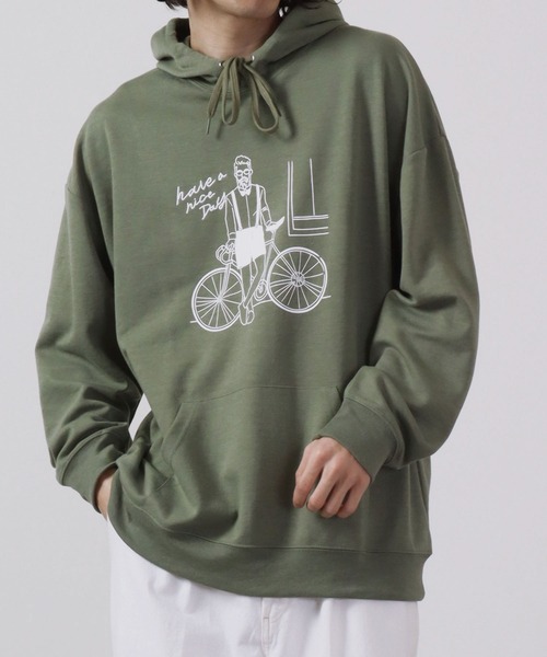 MODISH GAZE(モディシュガゼ)の「MODISH GAZE T/Cポンチ プルパーカー(自転車おじさん)(パーカー・メンズ・オフホワイト/ブラック/カーキ・M/L)」の14枚目の写真