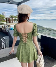 Dalfwin（ダールフィン）の「ランダムドット柄パフスリーブワンピース水着（水着）」