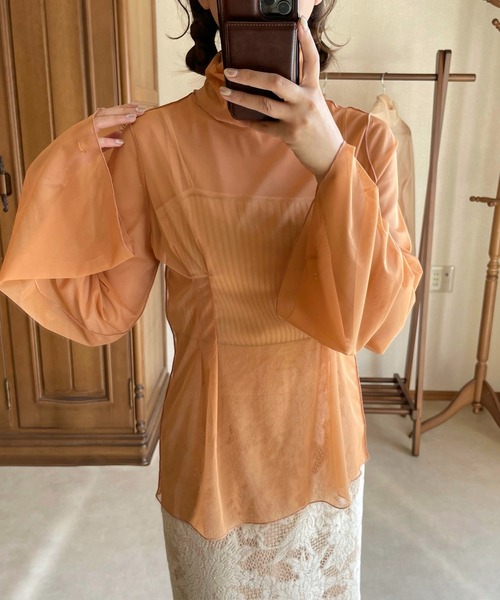 セール】【和花コラボアイテム】タックシアータートルネック/メロー