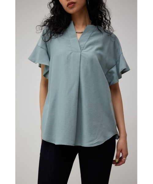 AZUL by moussy（アズールバイマウジー）の「RUFFLE SLEEVE SKIPPER BLOUSE/ラッフルスリーブスキッパーブラウス（シャツ/ブラウス・レディース・オフホワイト/ブルー/ブラック・SMALL/MEDIUM）」の3枚目の写真