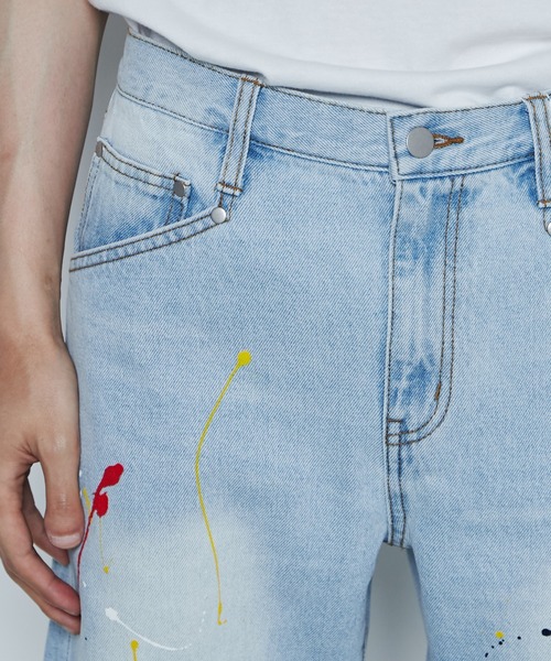 THE STANDARD（ザスタンダード）の「WEGO/ペンキデニムスリムストレートパンツ（デニムパンツ・メンズ・ライトインディゴブルー・MEDIUM/SMALL/LARGE）」の4枚目の写真