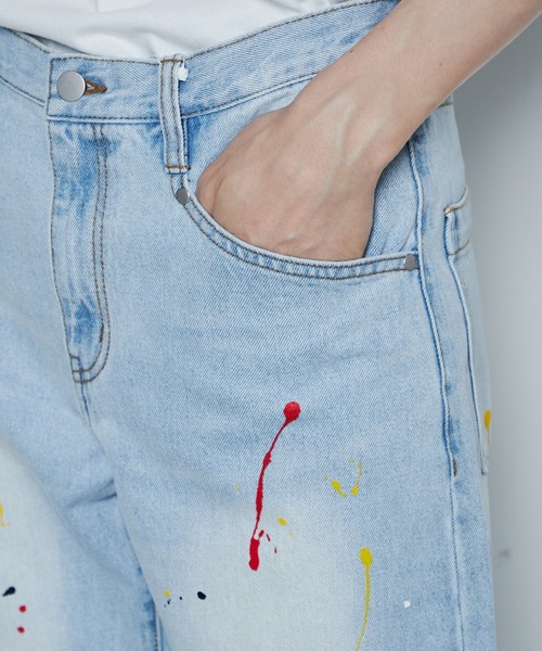 THE STANDARD（ザスタンダード）の「WEGO/ペンキデニムスリムストレートパンツ（デニムパンツ・メンズ・ライトインディゴブルー・MEDIUM/SMALL/LARGE）」の5枚目の写真