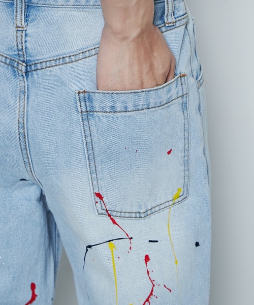 THE STANDARD（ザスタンダード）の「WEGO/ペンキデニムスリムストレートパンツ（デニムパンツ・メンズ・ライトインディゴブルー・MEDIUM/SMALL/LARGE）」の9枚目の写真