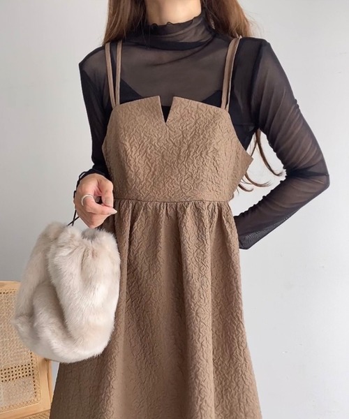 FILLOU(FILLOU)の「ダブルストラップジャガードキャミワンピース(ワンピース・レディース・ブラック/モカ/クリーム・X-LARGE/LARGE/MEDIUM)」の3枚目の写真
