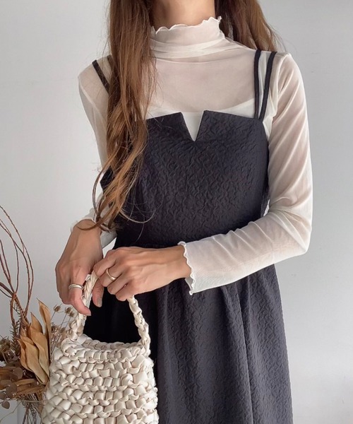 FILLOU(FILLOU)の「ダブルストラップジャガードキャミワンピース(ワンピース・レディース・ブラック/モカ/クリーム・X-LARGE/LARGE/MEDIUM)」の4枚目の写真