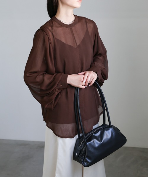 select MOCA（セレクトモカ）の「2way楊柳ボリュームスリーブブラウス（シャツ/ブラウス・レディース・グレイッシュベージュ/アイボリー/ブラック/ブラウン・FREE）」の3枚目の写真