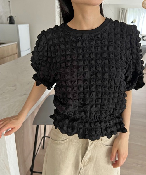 Jewelobe(ジュエローブ)の「パフボリュームぽこぽこトップス(Tシャツ/カットソー・レディース・ブラック/アイボリー・FREE)」の20枚目の写真