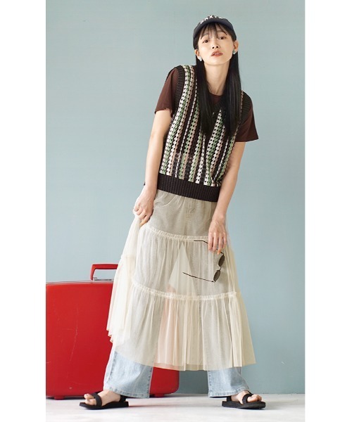 e-zakkamania stores（イーザッカマニアストアーズ）の「チュール ティアードスカート（スカート・レディース・ブラック/アイボリー・フリー）」の5枚目の写真