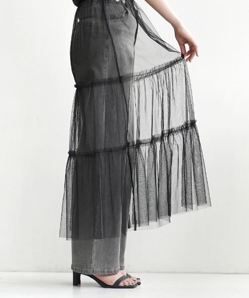 e-zakkamania stores（イーザッカマニアストアーズ）の「チュール ティアードスカート（スカート・レディース・ブラック/アイボリー・フリー）」の7枚目の写真