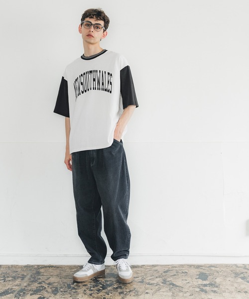 coca（coca）（コカ）の「メンズリブラインカレッジロゴプリントT（Tシャツ/カットソー・メンズ・ホワイト・M/L/XL）」の2枚目の写真