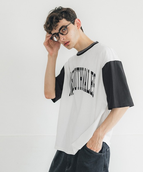coca（coca）（コカ）の「メンズリブラインカレッジロゴプリントT（Tシャツ/カットソー・メンズ・ホワイト・M/L/XL）」の3枚目の写真