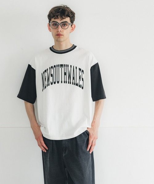 coca（coca）（コカ）の「メンズリブラインカレッジロゴプリントT（Tシャツ/カットソー・メンズ・ホワイト・M/L/XL）」の7枚目の写真