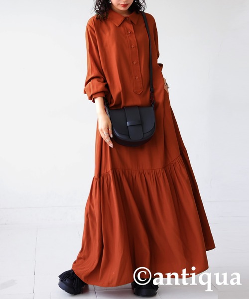 antiqua（アンティカ）の「シャツワンピース（シャツワンピース・レディース・ダークグリーン/ブラック/オレンジ・FREE）」の3枚目の写真