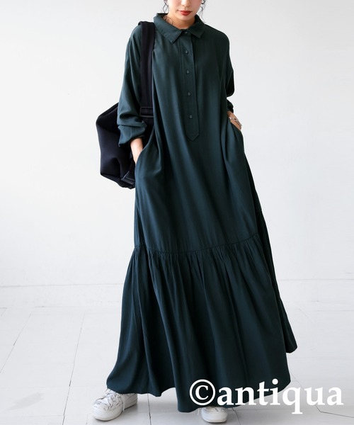 antiqua（アンティカ）の「シャツワンピース（シャツワンピース・レディース・ダークグリーン/ブラック/オレンジ・FREE）」の2枚目の写真