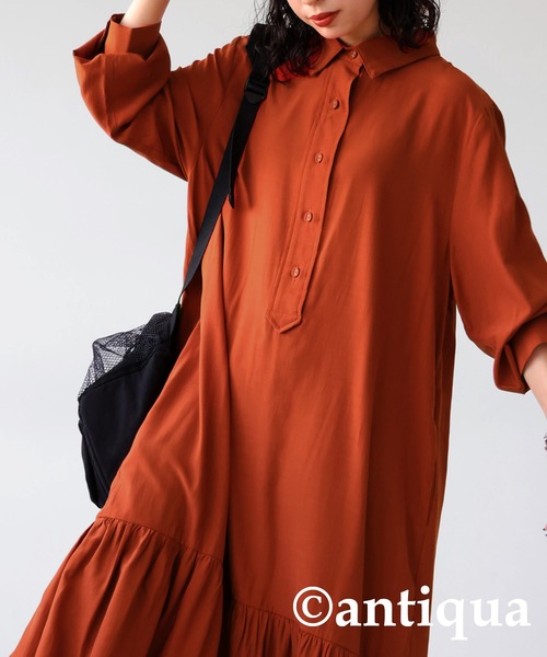 antiqua（アンティカ）の「シャツワンピース（シャツワンピース・レディース・ダークグリーン/ブラック/オレンジ・FREE）」の14枚目の写真