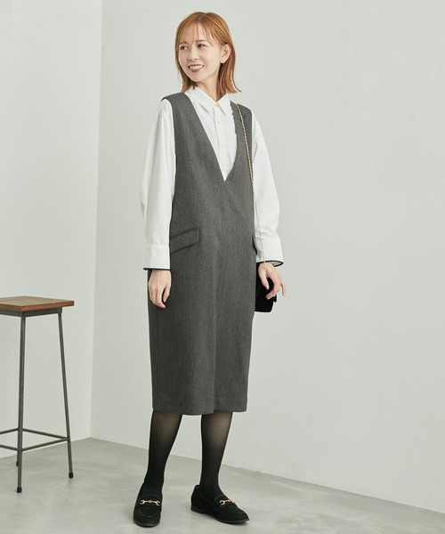 ROPE' PICNIC(ロペピクニック)の「スリートーンツイードジャンスカワンピース(ジャンパースカート・レディース・チャコールグレー/ダークブラウン/ベージュ・36/38)」の4枚目の写真