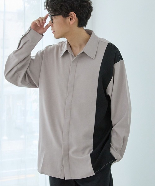 LAKOLE（ラコレ）の「PEツイルヒヨク切替長袖シャツ / 966764（シャツ/ブラウス・メンズ・ロイヤルブルー/ライトグレー/ブラック・LARGE/MEDIUM）」の3枚目の写真