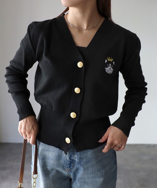 Riberry(リベリー)の「アニマルキャット胸刺繍Vネックカーディガン(カーディガン/ボレロ・レディース・ブラック/グレー/オフホワイト/グリーン・FREE)」の18枚目の写真