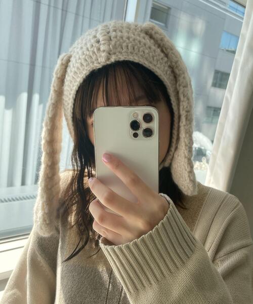 WEGO（ウィゴー）の「WEGO/ウサミミバラクラバ（ニットキャップ/ビーニー・レディース・オフホワイト/ブラック・FREE）」の9枚目の写真